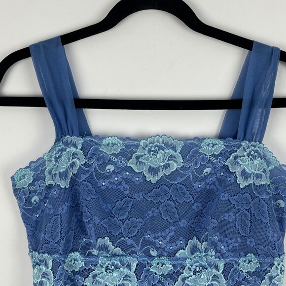 Unbranded Top Camisole Size M Blue Floral Wide Strap Lined Nylon Polyester - Picture 2 of 6